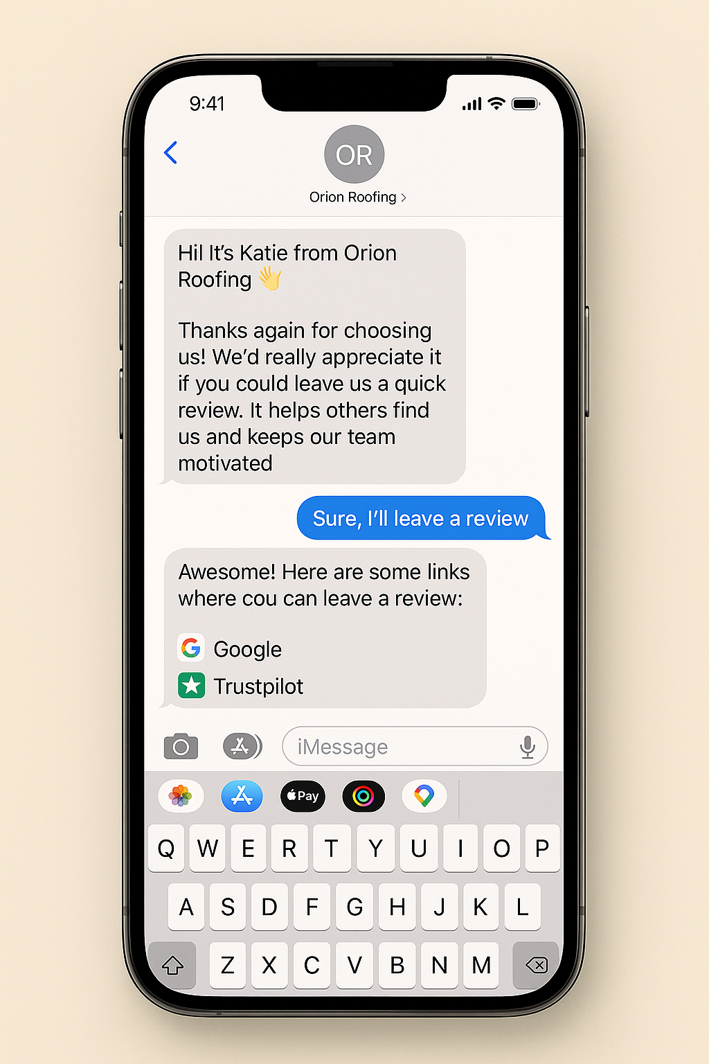 AI-powered automated review request showing business engagement with customers