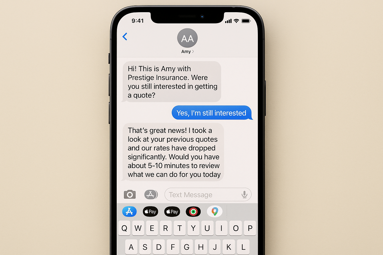 AI-powered text message follow-up from an insurance agent